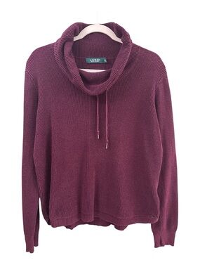 Lauren Ralph Lauren Burgundy Ribbed Cowl Neck Drawstring Sweater L